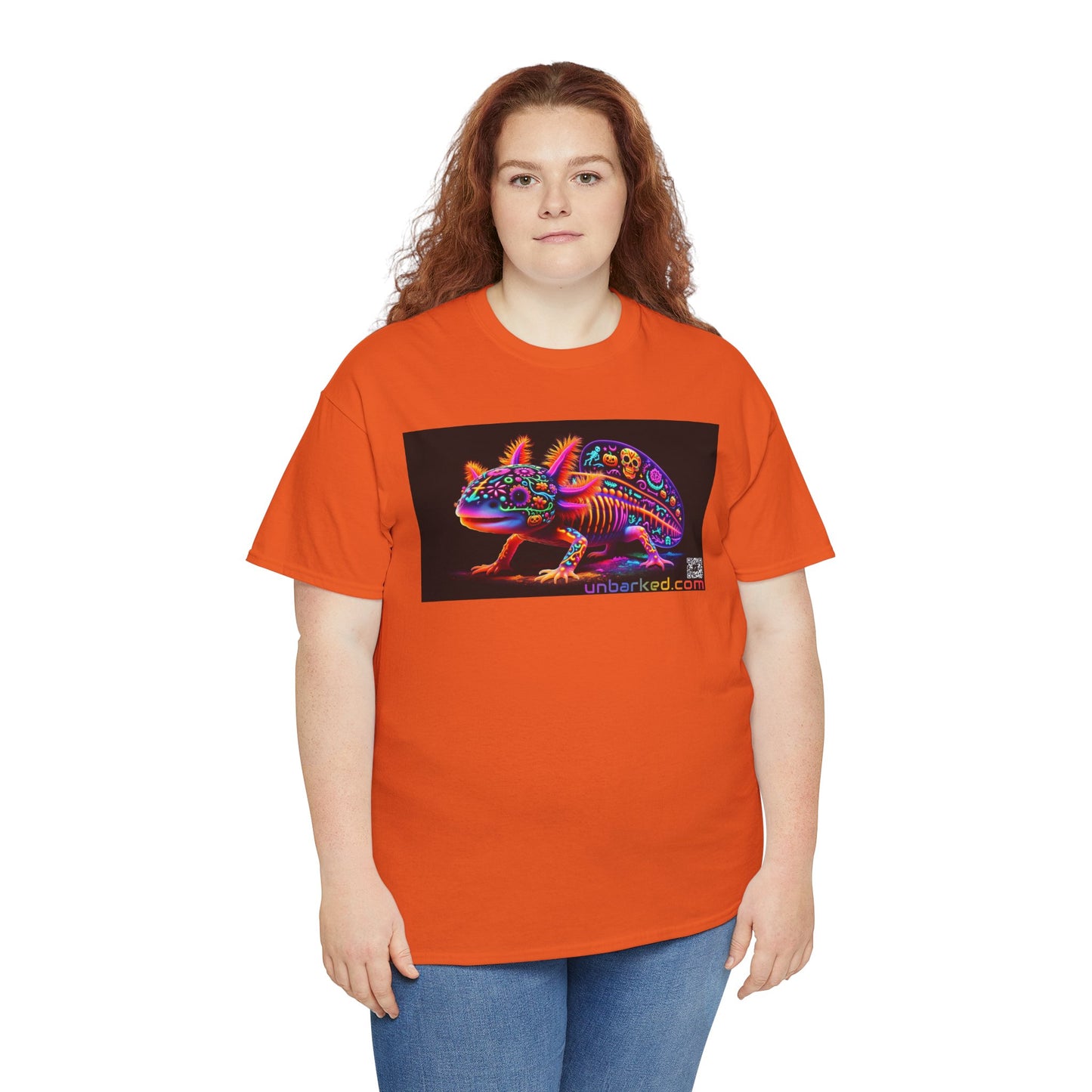 UNBARKED! Halloween Collection - Axolotl Vibrant Día de Muertos Tattoo Unisex Heavy Cotton Tee