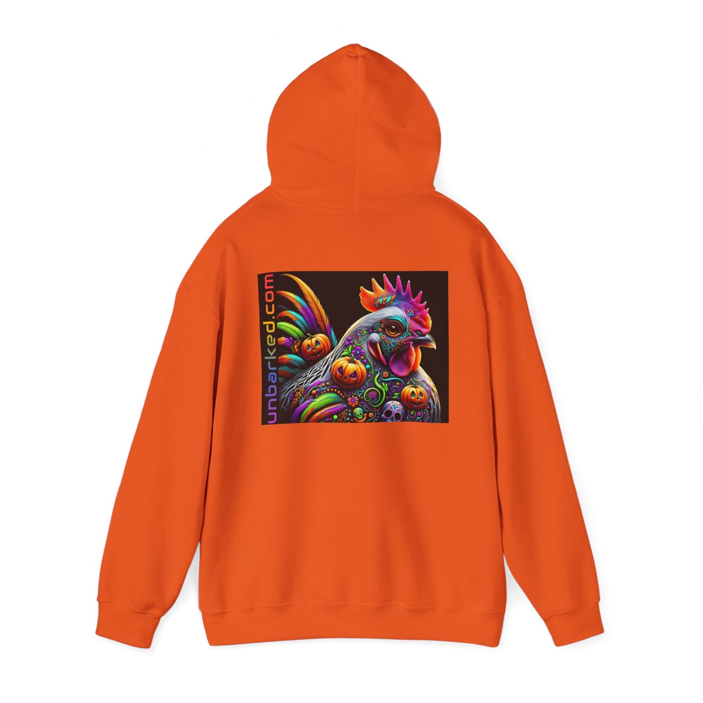 Unisex Heavy Blend™ Hooded Sweatshirt UNBARKED! Halloween Collection - Silver Laced Wyndotte Chicken Vibrant Día de Muertos Tattoo