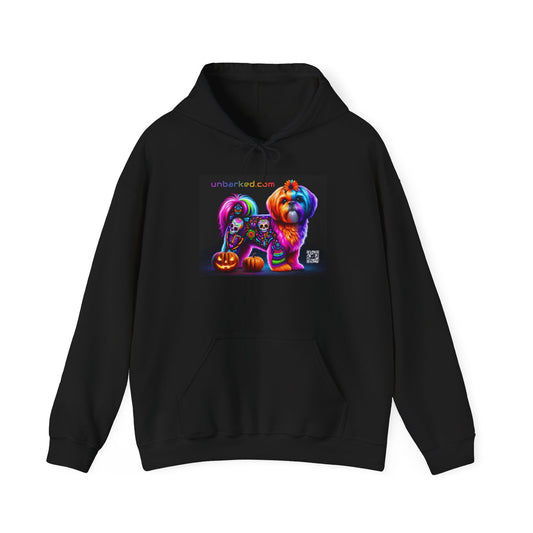 Hooded Sweatshirt UNBARKED! Halloween Collection - Shihtzu Dog Vibrant Día de Muertos Tattoo Hoodie Unisex Heavy Blend™