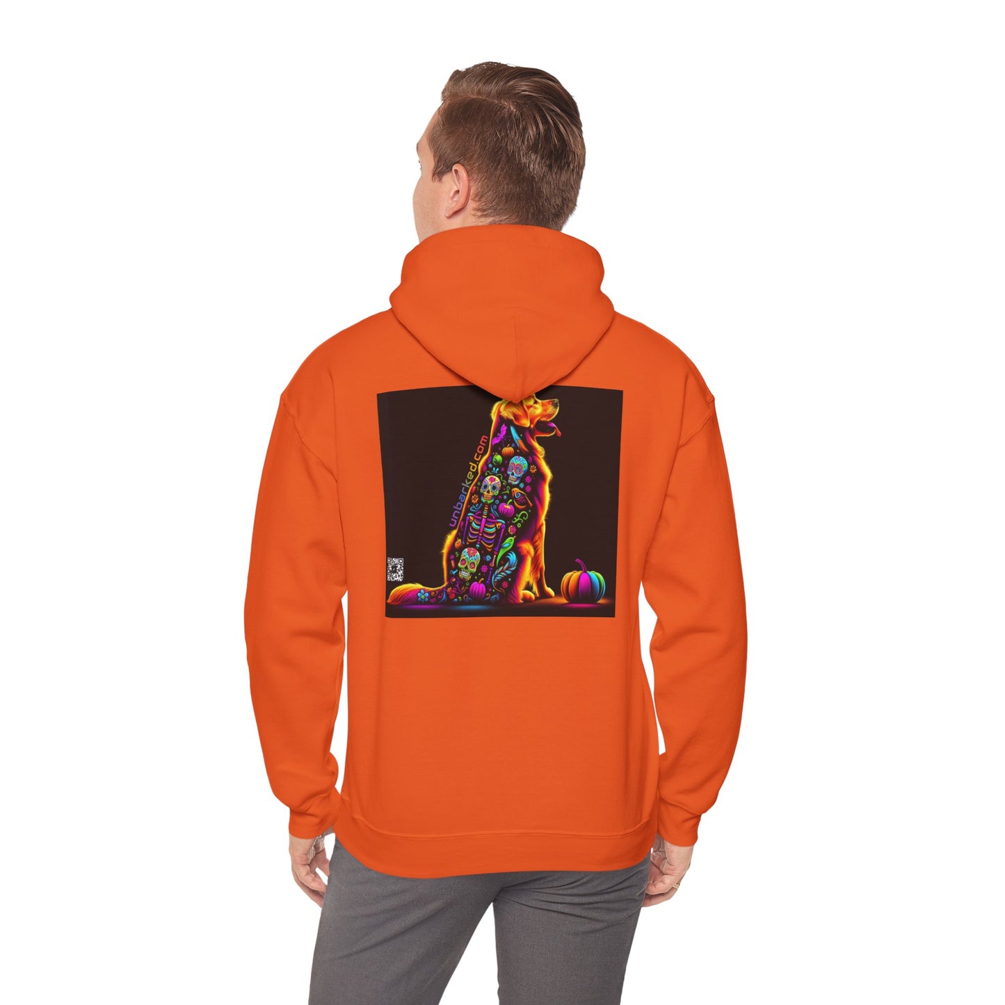 Unisex Heavy Blend™ Hooded Sweatshirt UNBARKED! Halloween Collection - Golden Retreiver Dog Vibrant Día de Muertos Tattoo