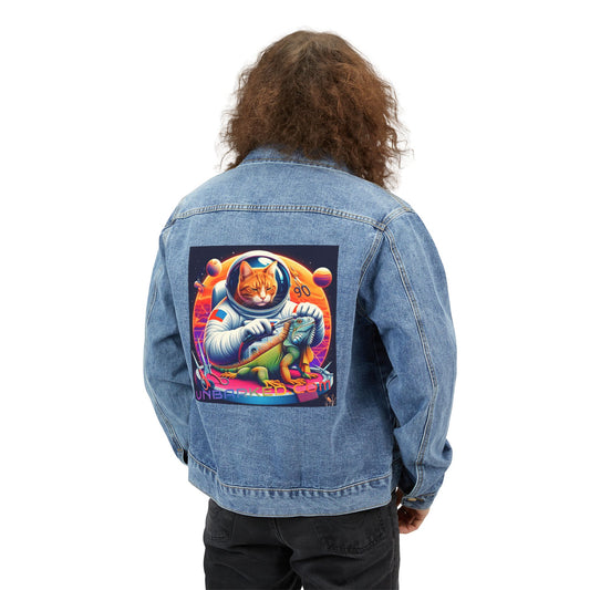 Denim Jacket Retro Throw Bak Style - Unbarked Grooming - Space Cat