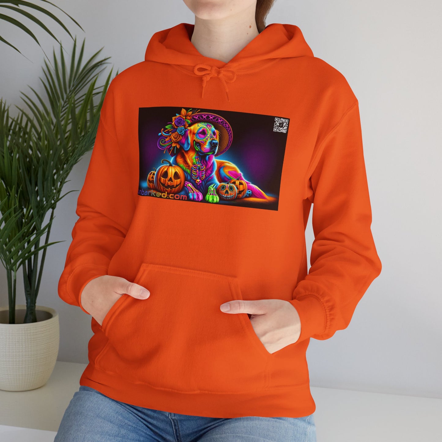 Unisex Heavy Blend™ Hooded Sweatshirt UNBARKED! Halloween Collection - Golden Retreiver Dog Vibrant Día de Muertos Tattoo