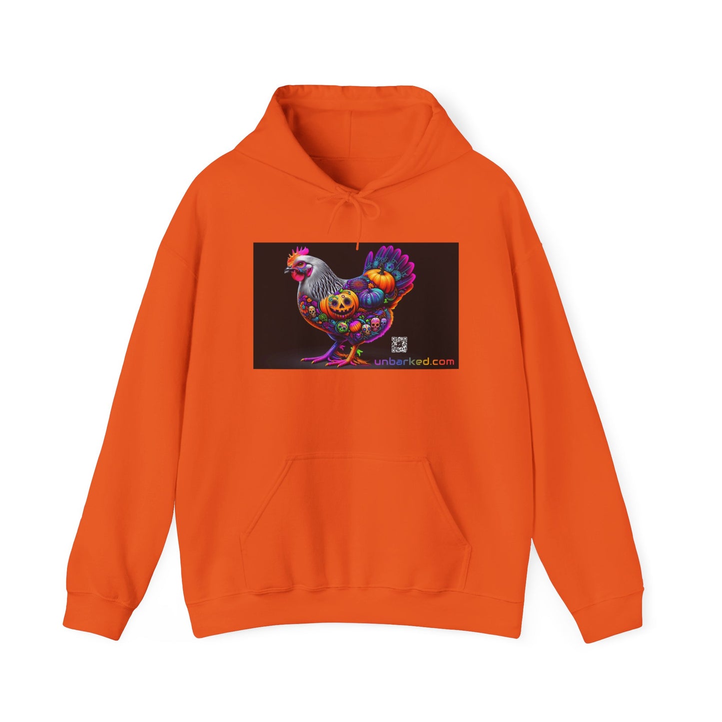 Unisex Heavy Blend™ Hooded Sweatshirt UNBARKED! Halloween Collection - Silver Laced Wyndotte Chicken Vibrant Día de Muertos Tattoo