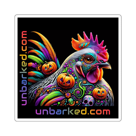 3x3" Square Sticker UNBARKED! Halloween Collection - Wyandotte Chicken Vibrant Día de Muertos Tattoo