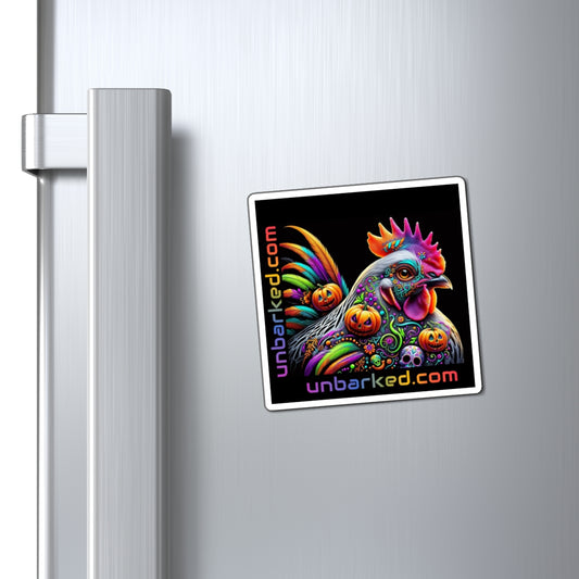 3" Square Magnet - UNBARKED! Halloween Collection - Wyandotte Chicken Vibrant Día de Muertos Tattoo