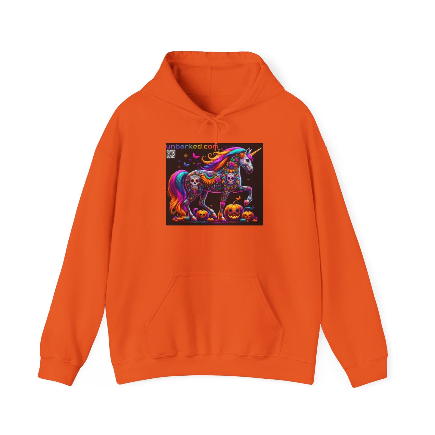 Unisex Heavy Blend™ Hooded Sweatshirt UNBARKED! Halloween Collection - Unicorn Vibrant Día de Muertos Tattoo