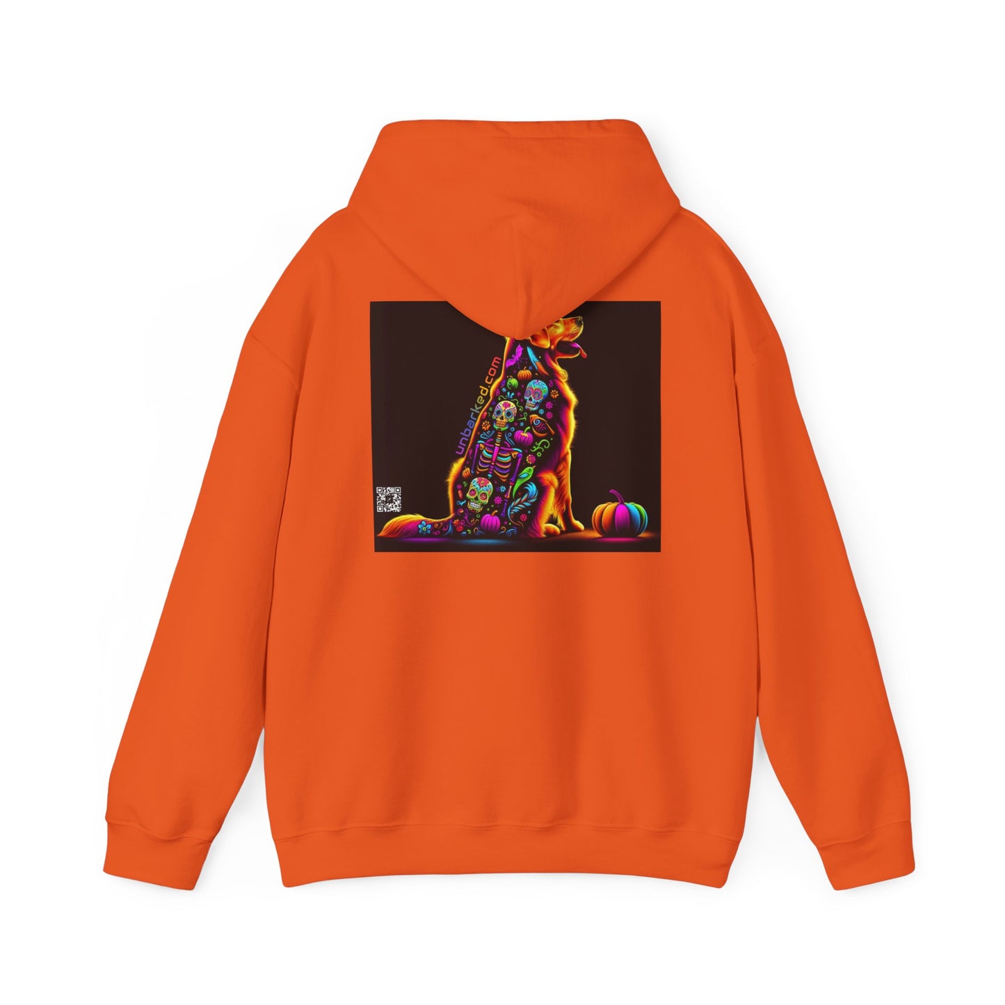 Unisex Heavy Blend™ Hooded Sweatshirt UNBARKED! Halloween Collection - Golden Retreiver Dog Vibrant Día de Muertos Tattoo