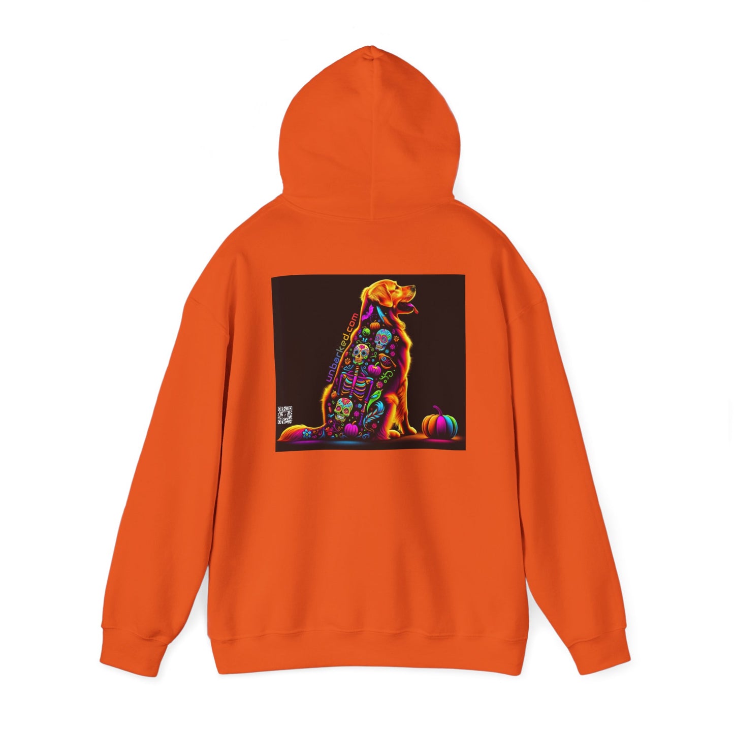 Unisex Heavy Blend™ Hooded Sweatshirt UNBARKED! Halloween Collection - Golden Retreiver Dog Vibrant Día de Muertos Tattoo