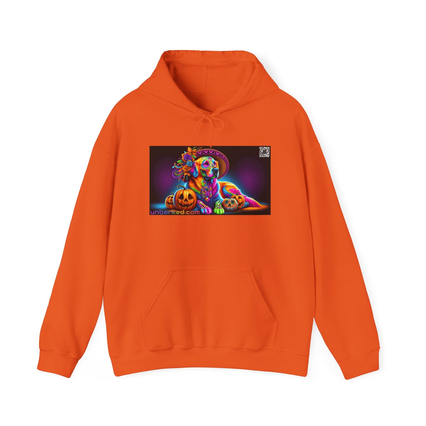 Unisex Heavy Blend™ Hooded Sweatshirt UNBARKED! Halloween Collection - Golden Retreiver Dog Vibrant Día de Muertos Tattoo