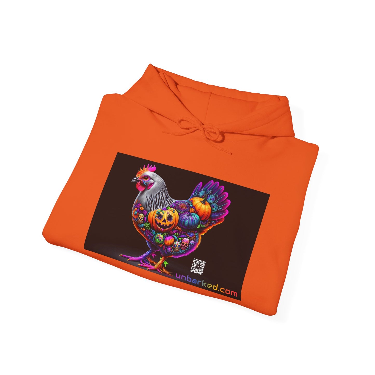 Unisex Heavy Blend™ Hooded Sweatshirt UNBARKED! Halloween Collection - Silver Laced Wyndotte Chicken Vibrant Día de Muertos Tattoo