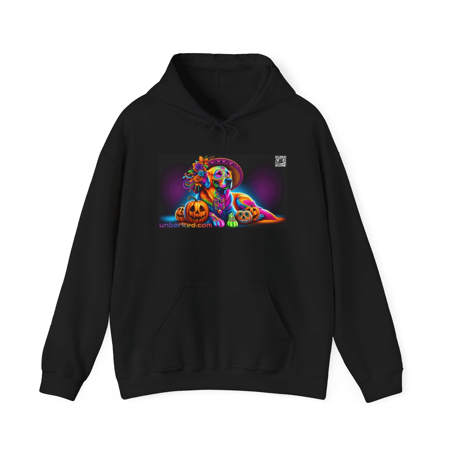 Unisex Heavy Blend™ Hooded Sweatshirt UNBARKED! Halloween Collection - Golden Retreiver Dog Vibrant Día de Muertos Tattoo