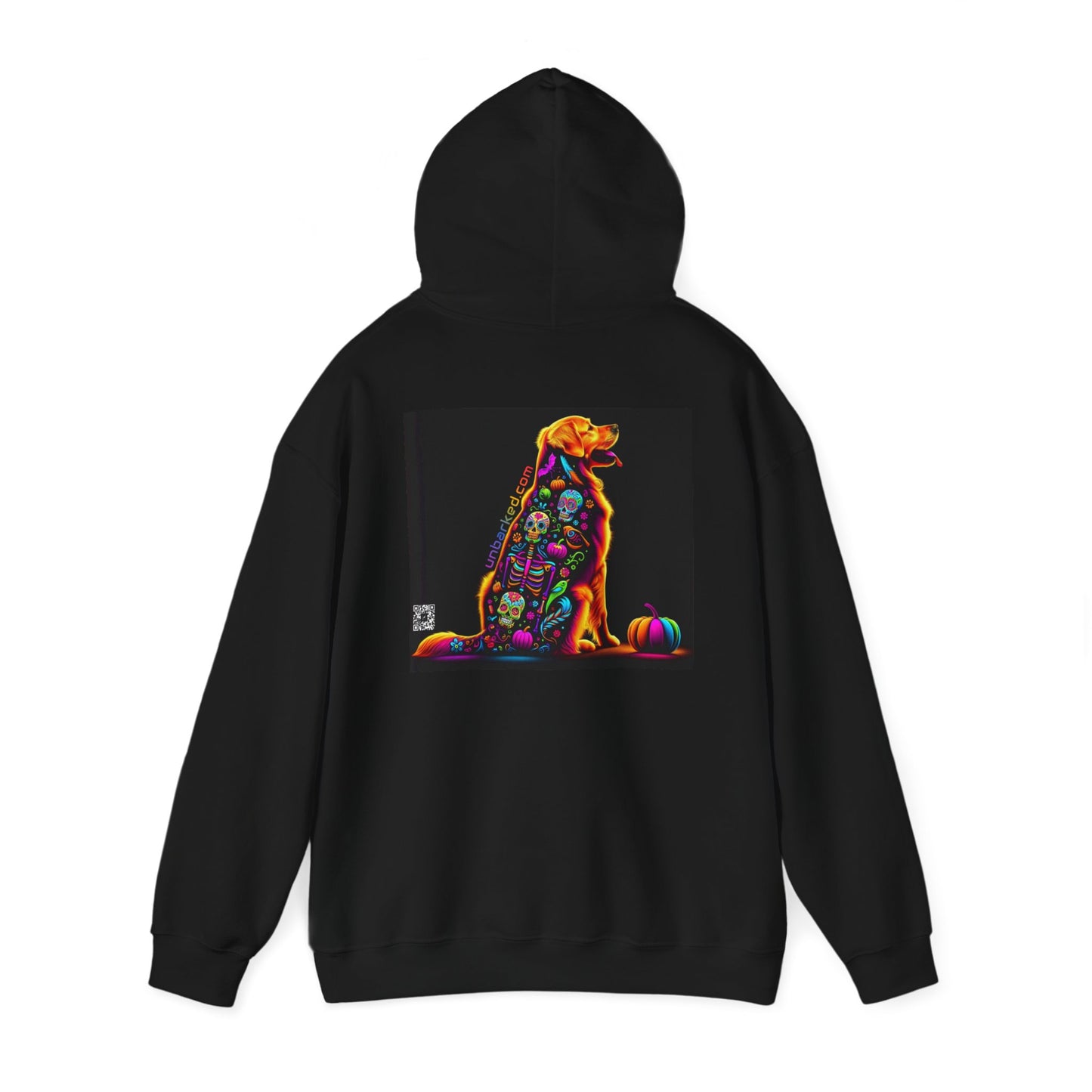 Unisex Heavy Blend™ Hooded Sweatshirt UNBARKED! Halloween Collection - Golden Retreiver Dog Vibrant Día de Muertos Tattoo