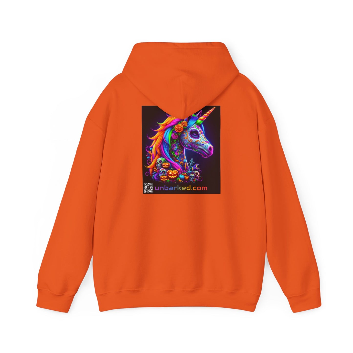 Unisex Heavy Blend™ Hooded Sweatshirt UNBARKED! Halloween Collection - Unicorn Vibrant Día de Muertos Tattoo