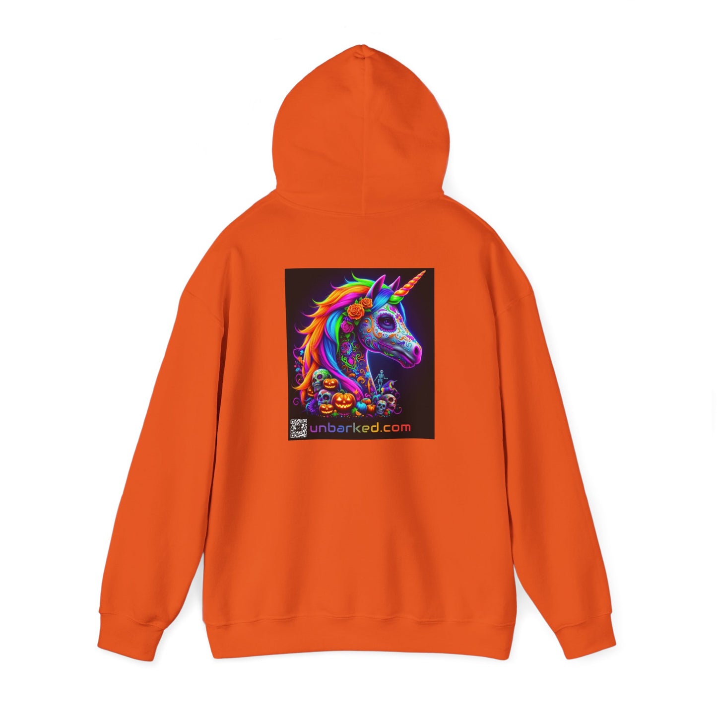 Unisex Heavy Blend™ Hooded Sweatshirt UNBARKED! Halloween Collection - Unicorn Vibrant Día de Muertos Tattoo