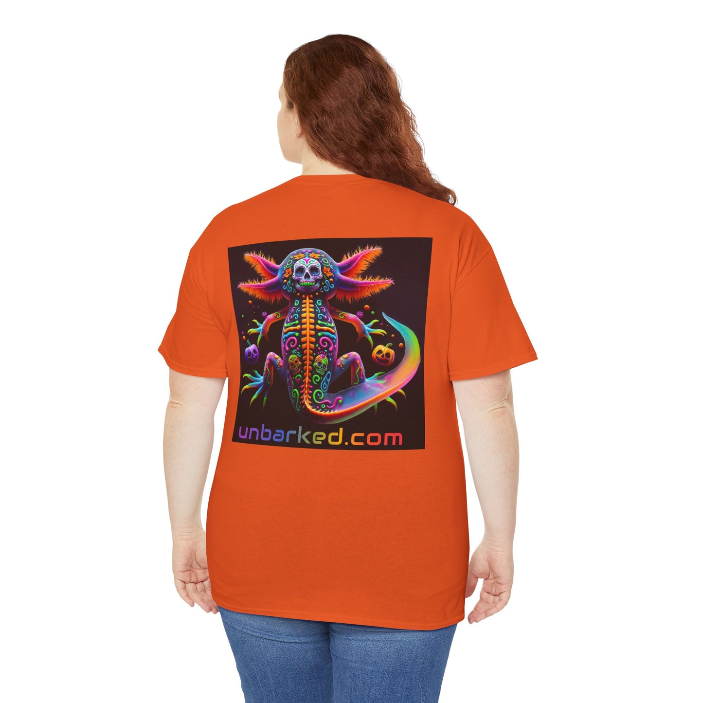 UNBARKED! Halloween Collection - Axolotl Vibrant Día de Muertos Tattoo Unisex Heavy Cotton Tee