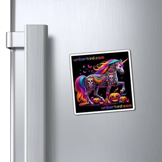 3" Square Magnets - UNBARKED! Halloween Collection - Unicorn Vibrant Día de Muertos Tattoo