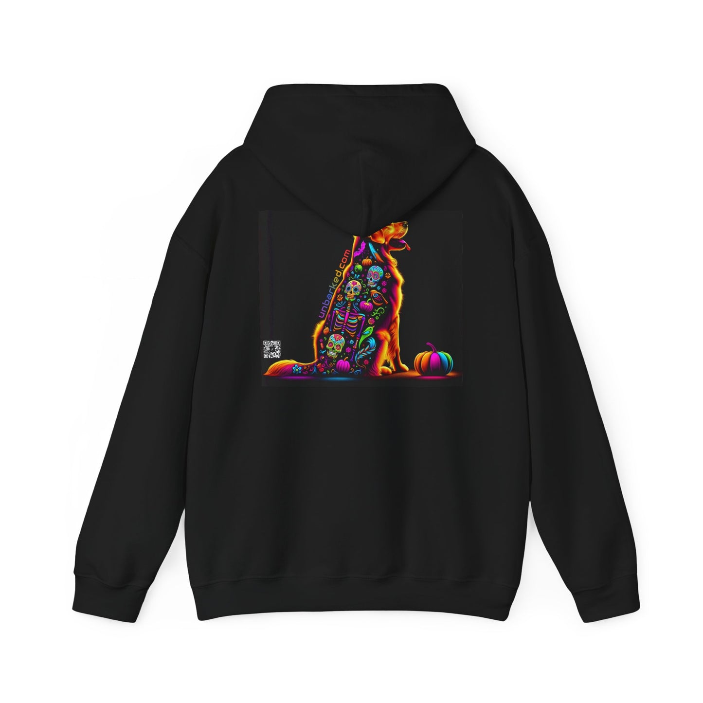 Unisex Heavy Blend™ Hooded Sweatshirt UNBARKED! Halloween Collection - Golden Retreiver Dog Vibrant Día de Muertos Tattoo