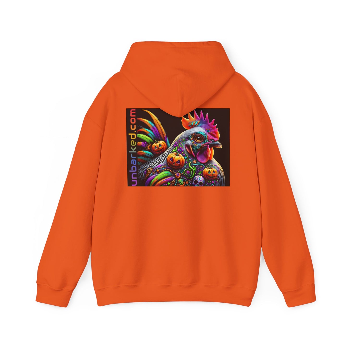 Unisex Heavy Blend™ Hooded Sweatshirt UNBARKED! Halloween Collection - Silver Laced Wyndotte Chicken Vibrant Día de Muertos Tattoo